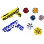 LEAN Toys Gun Launcher Set 4 Metal Discs Blue Yellow Lights
