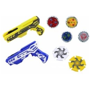 LEAN Toys Gun Launcher Set 4 Metal Discs Blue Yellow Lights