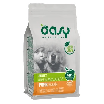 Oasy ADULT MEDIUM - LARGE Pork Monoprotein пълноценна храна за пораснали кучета над 1 година, от средни и едри породи, със свинско месо, БЕЗ ЗЪРНО, 12 кг - Италия