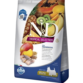 Farmina N&D Tropical Selection Dog Adult MINI Herring and Tropical fruits - суха храна за кучета над 1 година от дребни породи, с херинга, спелта, овес и тропически плодове - 5 кг Италия - PND0500081
