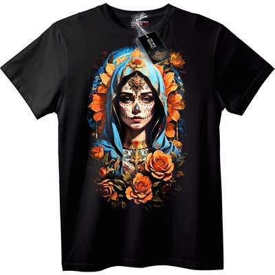 NOONEBRAND Тениска Захарен череп на Дева с цветя - L, Black