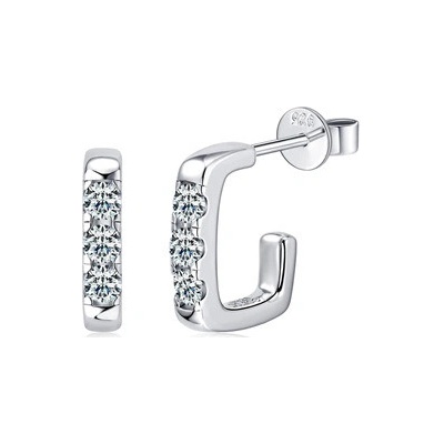 Nubis stříbrné hranaté náušnice s moissanity MN143