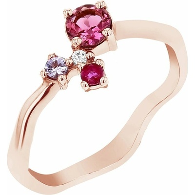 Eppi Stříbrný cluster prsten s turmalínem tanzanitem rubínem a diamantem Roche R45494