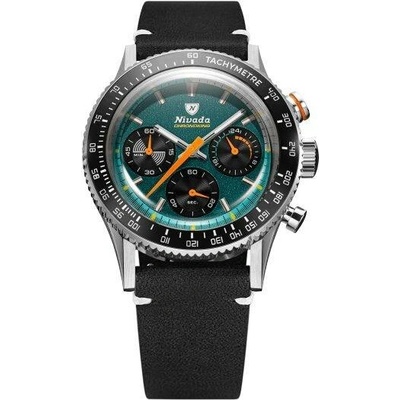 Nivada Grenchen Chronoking Meca Racing Green - Inter. Bezel - Black Leather White Stitching