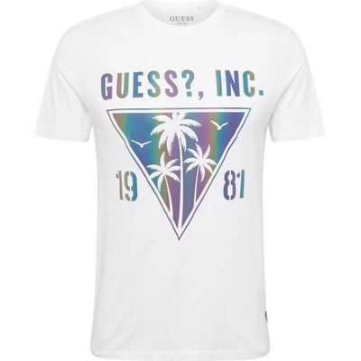 GUESS Тениска 'iridescent palms' бяло, размер xxl