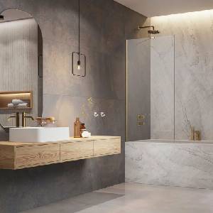 Radaway Параван за вана Radaway Modo New PNJ II, гланцово-прозрачен, златист, 100x150 см, стъкло 8 мм (10006100-09-01)