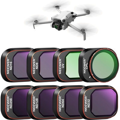 NEEWER ND and CPL filter set compatible with DJI Mini 4 Pro, 8 pieces, UV, CPL, ND8, ND16, ND32, ND64, ND128, ND256, polarization filter, neutral density drone lens accessories, multi-coated - 10103131