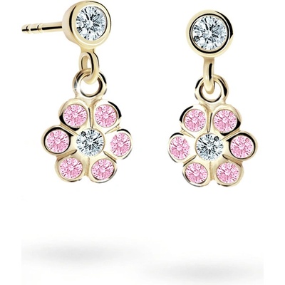 Danfil detské náušnice kvetiny C1737 zo žltého zlata pink balónik
