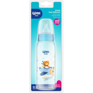 Wee Baby Стъклено шише Wee Baby Classic - 250 ml, синьо с тигър (876) - ozone