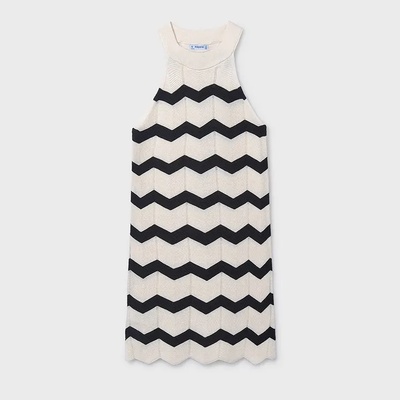 Mayoral Рокля трикотажна зиг-заг в бяло и черно за момиче Mayoral