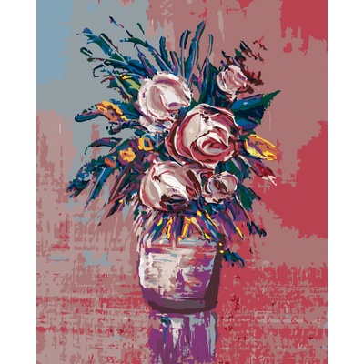 zuty Malování Podle Čísel Kytice Růží Na Červeném Pozadí 80 x 100 Cm Plátno Rám