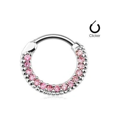 Šperky4U ocelový piercing do nosu septum, růžové kamínky NS0031-P