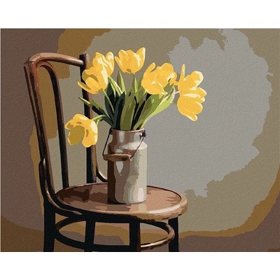 zuty Malování Podle Čísel Žluté Tulipány V Konvici Na Mléko Na Židli 80 x 100 Cm Plátno