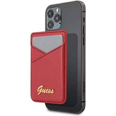 GUESS Saffiano Magnetic Wallet - кожен портфейл (джоб) за прикрепяне към iPhone с MagSafe (червен)