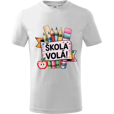 Škola volá farebné tričko detské biela