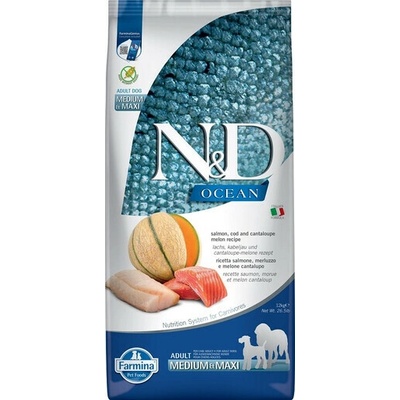N&D Ocean Dog Adult Medium & Maxi- Krmivo s lososom treskou tekvicou a melónom 12 kg