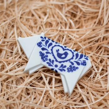 StehlikDesign brož Prasátko Folklor modro-bílé 0129