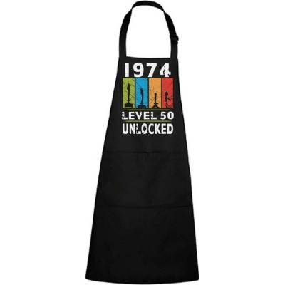 Dobrý Triko Zástěra s potiskem Level 50 unlocked Černá