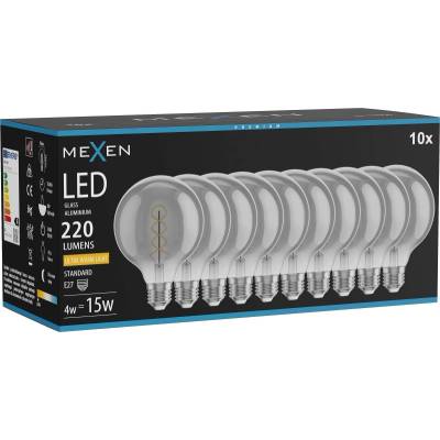 Mexen Vintis 10x LED крушка тип нажежаема спирала E27, G95, 4W, Топло - 2200K, 220 lm, (L167-E27-0422-70x10)