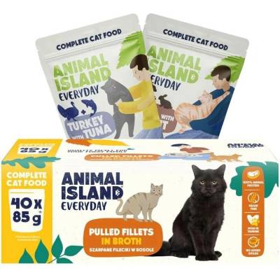 ANIMAL ISLAND Everyday Fillets in broth Turkey with tuna and Veal with rabbit Box 40x85 g