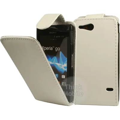 Sony Xperia go ST27i Flip Калъф Бял + Протектор