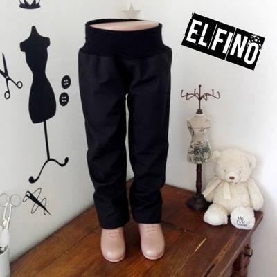 Dětské softshellové kalhoty bez kapes s fleecem černé