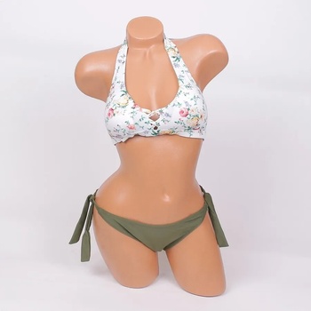 Image 1 of Бански в бяло и маслено-зелено с нежни цветя - чашка В