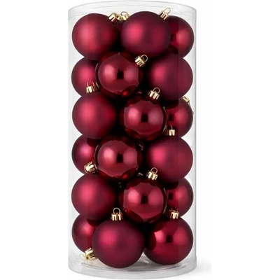 DECOLED Sada vánočních ozdob vínová 6 cm plastové baňky,12× mat, 12× lesk, balení 24 ks