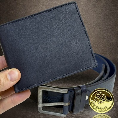 Luxusní modrý navy kožený set s monogramem poctivá profesionální práce Varianta personalizace 100 pro obvod pasu 95 105cm