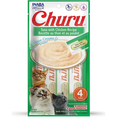 Inaba Churu Puree - Лакомство за котки с нежен крем с риба тон и пиле 4бр в опаковка х 14гр