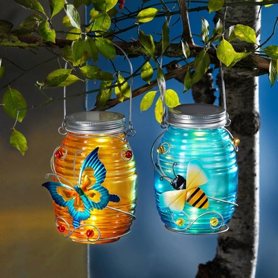 Weltbild Weltbild LED sklenená lampa Motýľ a včielka 2 ks