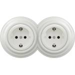 Kliklap -Двойна ретро керамична контактна розетка с рамка SCHUKO 230V/16A, бяла (KA0008C)