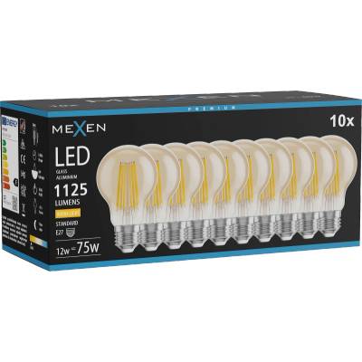 Mexen Vintis 10x LED крушка с нажежаема жичка E27, A60, 12W, Топла - 2700K, 1125 lm, кехлибар (L150-E27-1227-50x10)