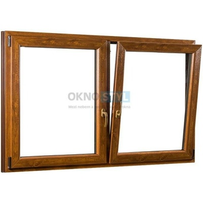 OKNOSTYL.cz dvoukřídlé plastové okno se středovým sloupkem REHAU 20600 x 15400 mm Bílá / Zlatý dub