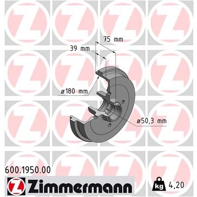 Brzdový buben ZIMMERMANN 600.1950.00