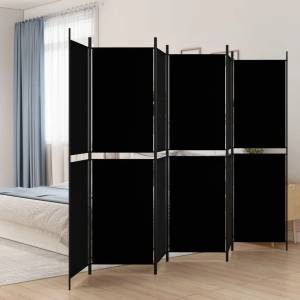 vidaXL Параван за стая, 6 панела, черен, 300x200 cм, плат (350241)