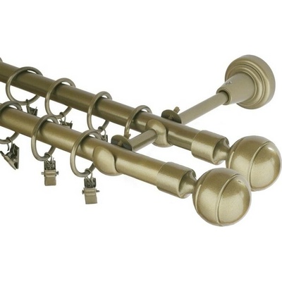 OK-GarnýžeCZ Garnýž kovová dvouřadá 16mm Paola double zlatá antik 210 cm do stěny / kroužky s žabkou