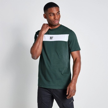 11 Degrees Тениска 11 Degrees Cut and Sew Panelled T-Shirt - Darkest Spruce Green / White - Darkest Spruce Green / White