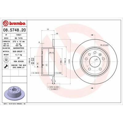 BREMBO brzdový kotúč 08.5748.20, súprava 2 ks