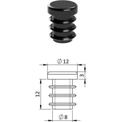Vnútorná krytka guľatá ø 12 mm, plastová, čierna