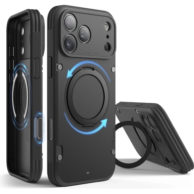 elago Хибриден удароустойчив кейс с MagSafe за iPhone 17 Pro Max - Elago MagSafe Armor Ring Stand Case (черен) (ES17MSAMST69PRO-BK)