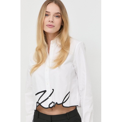 KARL LAGERFELD Памучна риза Karl Lagerfeld дамска в бяло със стандартна кройка с класическа яка (226W1605)