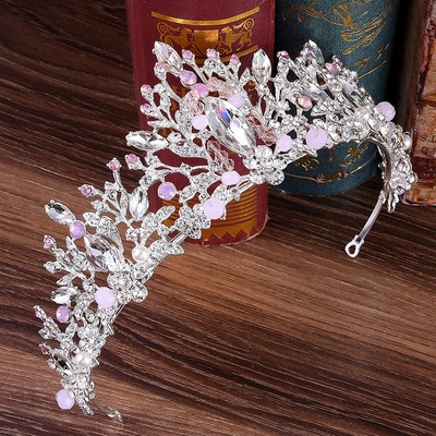 Naishide Jewelry svatební korunka do vlasů PINK ANGEL stříbrná