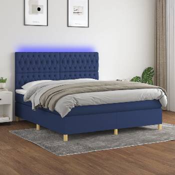 vidaXL Боксспринг легло с матрак и LED, синьо, 180x200 см, плат (3135699)