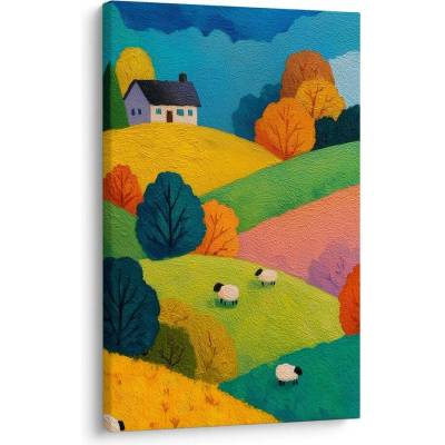 Obraz barevné kopce s domem - 60x90