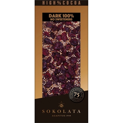 SOKOLATA AGAPITOS 100% hořká s brusinkami quinoa a skořicí 100 g