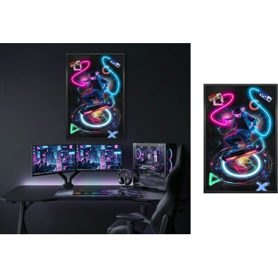 LED obraz na stenu GAMER v pop art neónovom štýle virtuálna realita – 63 × 93 cm