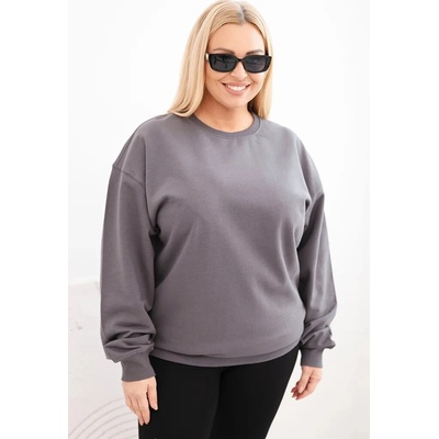Kesi Dámska mikina s kruhovým dizajnom Plus Size bavlnená basic s okrúhlym výstrihom šedá tmavo