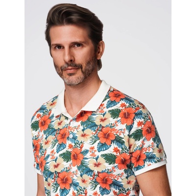 Ombre Cotton polo shirt with floral print white