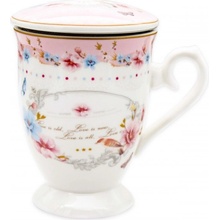 BELLA FIORE Hrnek porcelán se sítkem a víčkem RETRO KVĚT 300 ml